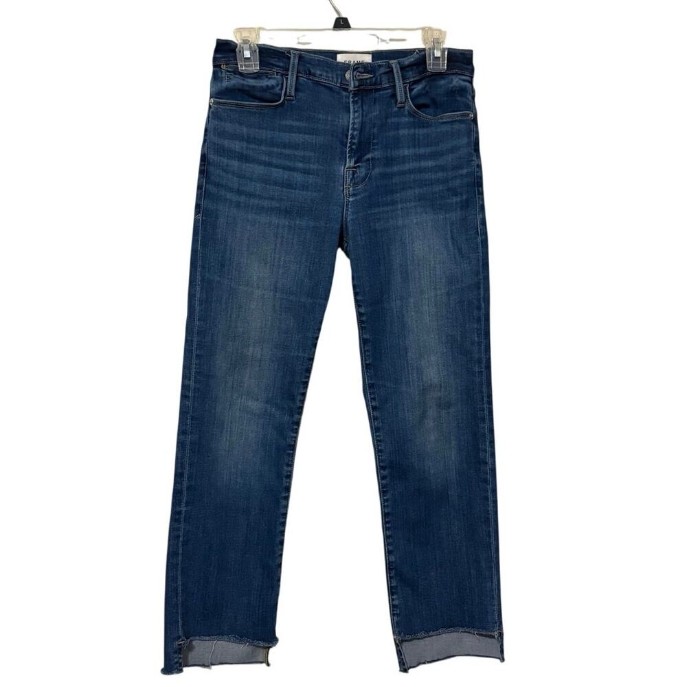 Frame Le High Straight Leg Raw Hem Jeans Size 28